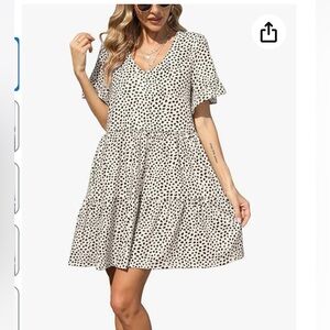 Nclook Women’s Casual V-Neck Dress w/Pockets and Ruffle Short Sleeves